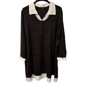 Tacera Tunic Size 3X Gray Multi Embellished Women Sweater Dress . NWT